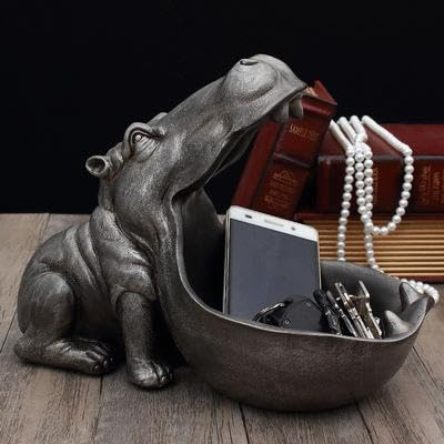 Generic Hippo Key Bowl, Resin, 8in Wide Mouth, Funny Candy Dish, Key Holder, Jewelry Tray, Home Decor