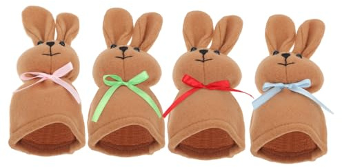 CIYODO 4 Stück Ostereierhüllen aus Polarfleece mit Cartoon Hasenmotiv Wiederverwendbare Gabel Löffelhüllen für Osterparty Dekoration
