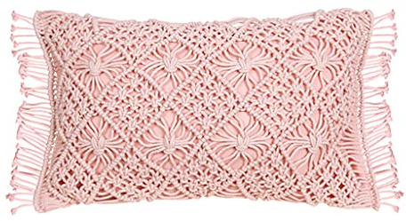 Cojín decorativo con flecos, hecho a mano, tejido de ganchillo, decorativo, con flecos