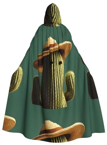 WHJDPP Sombrero Cactus Picture Halloween Adult Hooded Cape Cloak with Bow Tie for Costume Parties, Cosplay