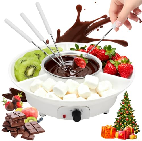 DASIAUTOEM Juego de fondue de chocolate, de cerámica, mini fondue de chocolate, fondue de queso, juego con 4 tenedores, fondue de chocolate calentada con una vela de té para dulces, mantequilla y