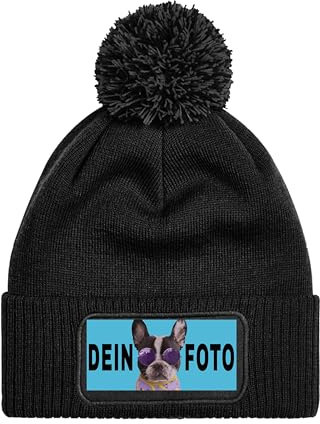 NIMAMA Personalisierte Mütze Beanie mit Foto Bedrucken Lassen - Strickmütze Wintermütze als Geschenk für Herren & Damen selbst gestalten - Werbegeschenke mit eigenem Logo für Firmen & Vereine