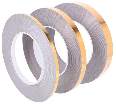 DECOMELODY Nastro Adesivo per Fughe Pavimenti Interni in Pvc, Facile da Usare, Colore Oro, Confezione da 3 Pezzi per Cucina e Bagno