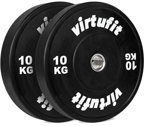 Juego de discos para entrenamiento con pesas VirtuFit de goma - Disco de pesa olímpica de goma - 50 mm - Juego de 2 x 10 kg