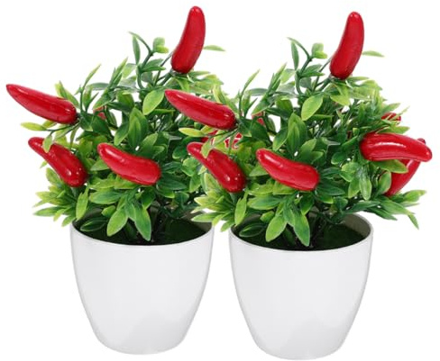 IDEANATEGRATE 4 Stück Mini Künstliche Chili Bonsai Pflanzen im Topf Realistische Miniatur Chili Deko für Schreibtisch Wohnzimmer und Fotorequisiten Pflegeleichte Kunststoff Schaumpflanzen