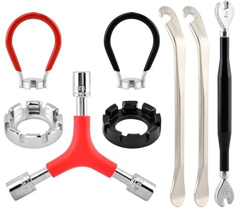 Bike Repair Tool Kit, 5 Universal Bicycle Spoke Wrenches + 2 Tire Levers + 1 Y-Type Socket Wrench for Cycling Wheel Spoke Tension Adjust Repair, Bike Rim Truing Tool Correct Set(COLOR:Multicolor)