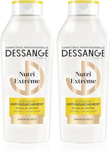 DESSANGE - Shampoing Nutri-Extrême - Formule Enrichie En Céramide & Huile De Camélia - Anti-Dessèchement - Nourrit, Protège & Adoucit - Cheveux Secs - 280ml (Lot de 2)