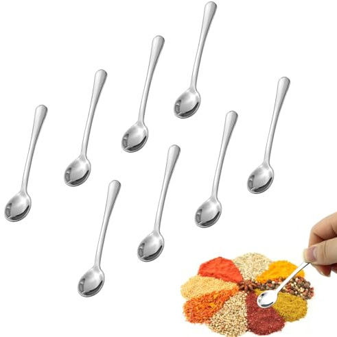 8 Pezzi Cucchiaini in Acciaio Inox Minuscoli da 7,5x1,6 cm per Condimenti,Mini Cucchiaini per Barattoli di Sale, Zucchero, Miele