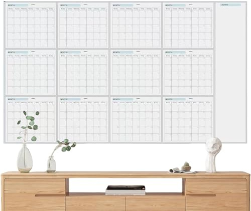 Calendario anual de pizarra blanca de borrado en - Planificador de pared gigante, pizarra marcadora reutilizable | Programación de oficina, organización del hogar, reuniones de equipo, seguimient