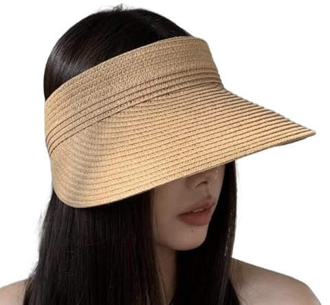 Cappello da spiaggia, copricapo in paglia con blocco UV, cappello da spiaggia, per campeggio, picnic, arrampicata, vacanze, escursioni, viaggi, moglie, madre, ragazze, cachi
