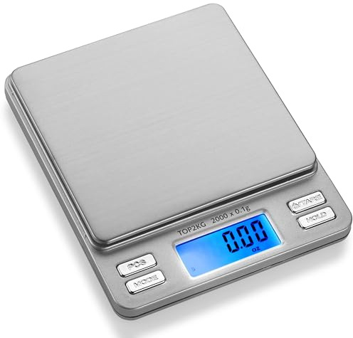 Smart Weigh Pro Digital Pocket Scale – 2000g x 0.1g Precision Gram Scale with LCD Display, 6 Weighing Units, Hold & Count Functions – Includes 2 Trays and Batteries (Silver)