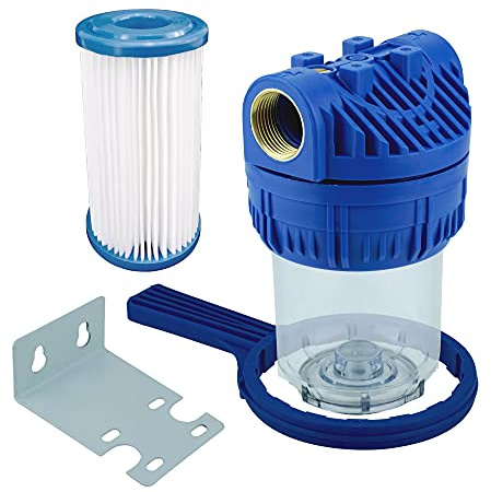 FILTROTECH Wasserfilter 5 Zoll Vorfilter mit Lamellenfilter | Für Hauswasserwerk und Gartenpumpe, 1 Zoll IG Messing, 5.000 l/h, inkl. Wandhalter und Filterschlüssel