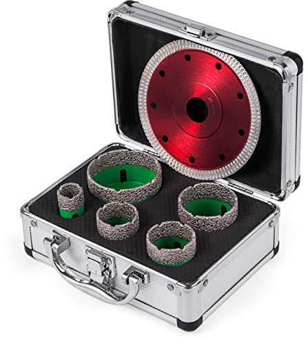 VEVOR Scie Cloche Diamantée, avec des diamètres de 22/35/40/50/65 mm, Qualité Première Foret Diamant Cylindrique, Boitier portable léger, pour les carreaux/le marbre/les autres pierres