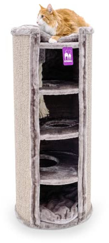 Petrebels Kratztonne XXL Superdome 120 cm hoch, Ø 50 cm, Design Kratztonne für große Katzen, extra Breit für Ultimative Stabilität, Farbe Cappuccino