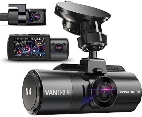 VANTRUE N4 3 Channel Dash Cam, 4K+1080P Dual Channel, 1440P+1440P+1080P Front Inside Rear Three Way Triple Car Dash Camera, IR Night Vision, Capacitor, 24 Hours Parking Mode, Support 512GB