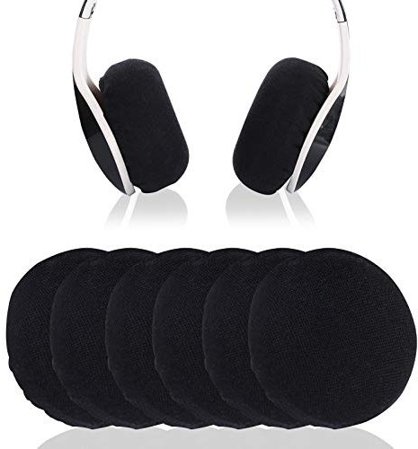 Yizhet Funda Almohadillas Auriculares 6 Piezas Fundas para Auriculares Tela para Almohadillas Auriculares de 6 a 7,5cm / 2.36 a 2.95 Funda Lavable Elásticas Fundas para Sudor de Auriculares (Negro)
