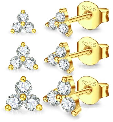 MASOP Ohrstecker Gold Set, Klein Zirkonia Silber 925 Stecker 585 Vergoldet 3mm/4mm/5mm Schmuck Geschenke für Frauen Damen Mädchen