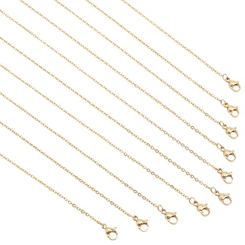 UNICRAFTALE 10 st 40,5 cm kabelkedjor, halsband med hummerklolås, rostfritt stål, halsband, guldkedjor för gör-det-själv-halsband, smyckestillverkning, 1,6 mm bred