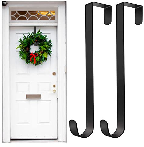 SUNCHE 2 Pièces Crochet pour Porte de Couronnes de Noël, Cintres en Métal pour Couronne de Noël, Cintre de Guirlande, Door Hanger Décor de Noël, pour Suspendre des Décorations de Maison, 31 cm, Noir