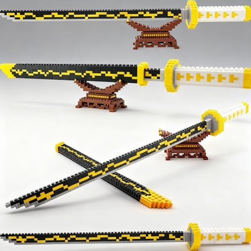 Beego Anime Sword Building Kit Set, 27.8in Cosplay Zenitsu Sword Building Blocks Toy Set with Scabbard and Stand, Samurai Katana Gift for Adults, Teen 14+ (1000+ Pieces)