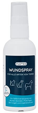 FLEXEO Wundspray Tiere, 75 ml zur Reinigung von Wunden bei Hund und Katze, Wundreinigungsspray in Sprühflasche, Hautpflege geruchs- und farblos zum Sprühen, für alle Tierarten geeignet
