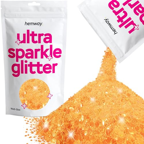 Hemway Ultra Sparkle Glitter - Mezcla De Brillo Cosmético Fino Grueso De Varios Tamaños Para El Cuerpo, La Cara, El Cabello, Los Ojos, El Festival De Artes - Naranja Fluorescente - 100g / 3.5oz