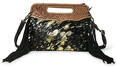 ADYAN Western Damen Crossbody Tasche Leder Fransen Geldbörse Western Clutch Handtasche, Black and Golden