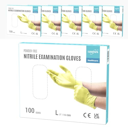 EUROPAPA® 500x Einweghandschuhe Nitrilhandschuhe puderfrei Untersuchungshandschuhe EN455 EN374 latexfrei Einmalhandschuhe Handschuhe in Gr. S, M, L & XL verfügbar (Gelb, L)