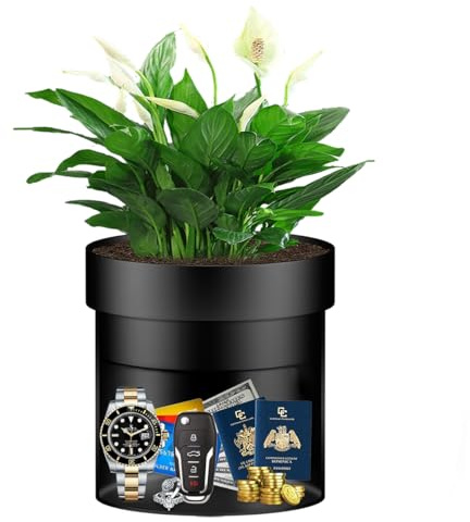 Sdstone Fireresistant Waterproof Flower Pot Diversion Safe with Key Lock,Stainless Steel Secret Hidden Safe,Perfect for Hiding The Valuables Inside (Black) Plants Not Include