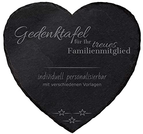 mtb more energy Gedenktafel Grabstein Hund & Katze aus Schiefer mit Gravur | wähle passende Motive und Schriftarten | Herzförmig 15x15 cm| Grabplatte Haustier