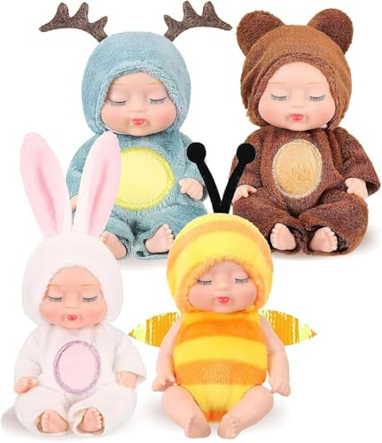 Fiotha Bambolina, Mini Bambola, Bambola Mini Bebè con Tutina, Bambole Set di Bambole Del Sonno Carino da 4 Pezzi da 11 cm, con Vestiti, Per Bambini Ragazzi Ragazzegiocattolo per Bambini