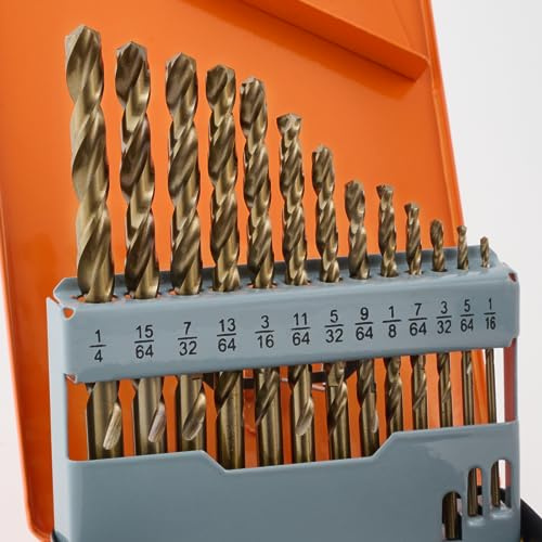 CaRoller Juego de brocas de cobalto de 13 piezas, brocas de metal M35, juego de brocas de vástago redondo duradero para acero, madera, plástico, chapa de metal (13 piezas, cobalto)