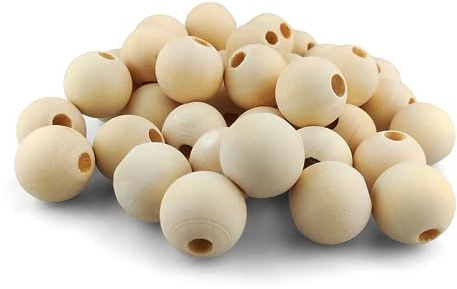 Netuno 40 Stück Holzkugeln mit Loch 22 mm Bastelperlen natürlich rund für DIY Schmuck Makramee zum Auffädeln Deko Natur