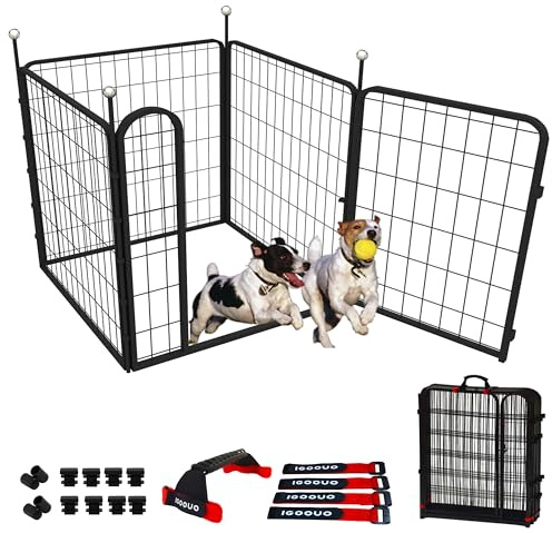 IGOOUO Portable Dog Crates & Playpen, 32'' Metal Pet Pen for Small/Medium Dogs, Indoor/Outdoor, Easy-Carry Straps, Rustproof, One Door