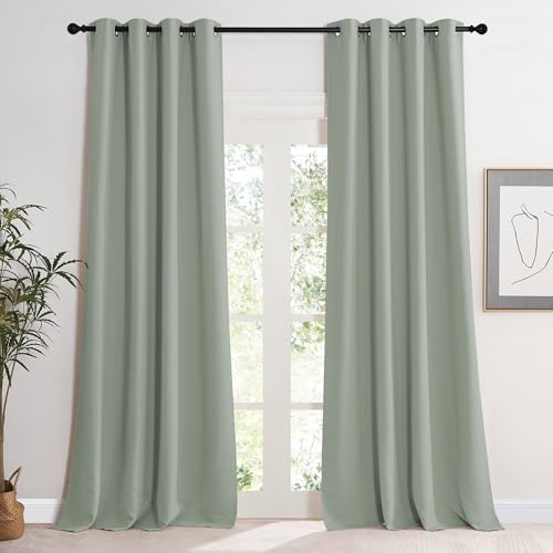 KGORGE Thermovorhang Hitzeschutz Blickdichte Vorhänge mit Ösen | Salbeigrün,2er Set,245 x 140 cm(HxB),Thermo Vorhang gegen Hitze,Verdunkelung,Sonnenschutz,für Schafzimmer/Wohnzimmer