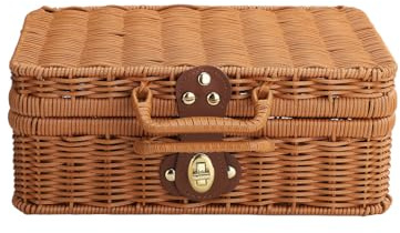 Rattan-Koffer, Vintage-Rattan-Handtasche, Retro-Koffer, Aufbewahrungsboxen mit Deckel, Behälter mit Deckel, Seegras-Körbe, Korb mit Deckel, Vintage-Aufbewahrungskoffer,