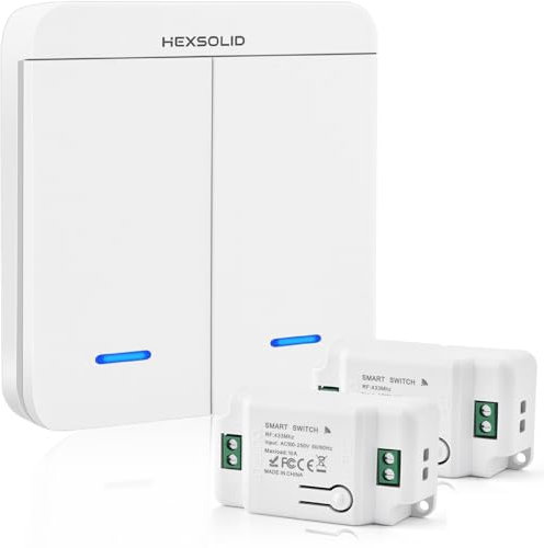 Wireless Light Switch Kit 100-250V Remote Control Up to 660ft No WiFi Wiring (2-Gang Remote Switch and 2 Receivers)