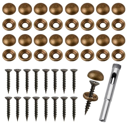 Lainballow 16 Pcs Brass Decorative Screws with Caps, 15 mm Self-Tapping Screws with Decorative Cover, Decorative Caps Cover Nails for Furniture Mirror Sign Advertising Glass Fixing (Bronze)