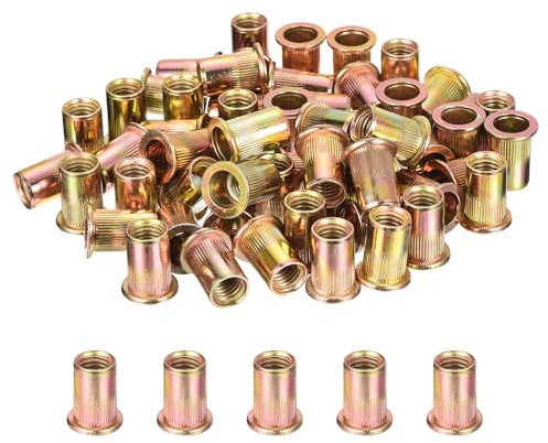 sourcing map Dadi per rivetti a testa piatta, M10-1.5 in acciaio al carbonio filettati, corpo zigrinato, 60 pezzi