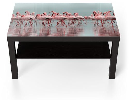 DEQORI Glastisch | schwarz groß 90x50 cm | Motiv Rosa Reflexion | ausgefallener Beistelltisch aus Glas | Hochglanz Couchtisch fürs Wohnzimmer | moderner Couch Tisch mit Design