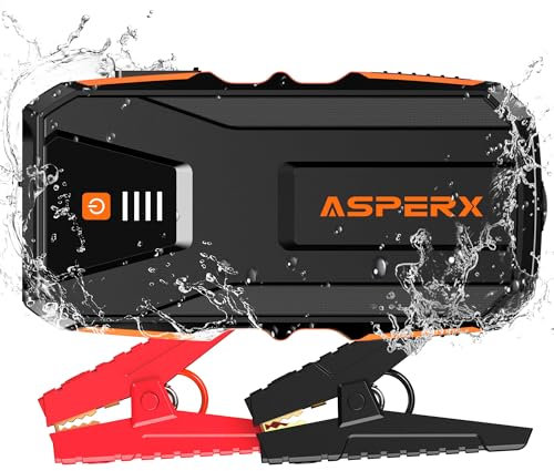AsperX Booster Batterie Voiture,Demarreur Batterie Voiture avec Lampe LED et Boussole,IP64 Étanche,pour 12V Voitures, Camion, Moto(Jusqu'à 10.0L Diesel ou 8.0L Gaz)