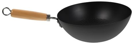 TOPBATHY Piccola Padella Wok in Ferro Battuto Da 24 Cm, Wok Tradizionale Senza Rivestimento, Utensile Da Cucina Per Barbecue e Cottura Quotidiana, Adatta a Uso Domestico e Professionale