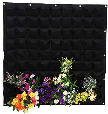 Qcwwy 81 Taschen, Vertikale Filz-Gartenpflanzen-Behältertaschen, Wandbehang-Pflanzgefäß, Taschen-Pflanztasche, mit 2 Farben für Erdbeeren, Gemüse und Laub (Black)