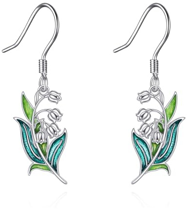AXELUNA Lily of the Valley Earrings 925 Sterling Silver Floral Dangle Earrings Lily Flower Jewelry Gift for Women Lover Mom