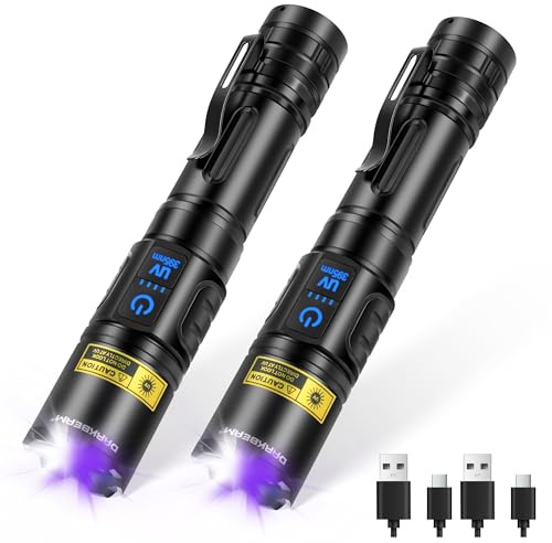 DARKBEAM UV ficklampa Svart ljus 395nm, LED ficklampor hög lumen, 2-Pack | USB uppladdningsbara stark för camping, blacklight lampa woods lamp torch för husdjursurindetektor, härdning av harts