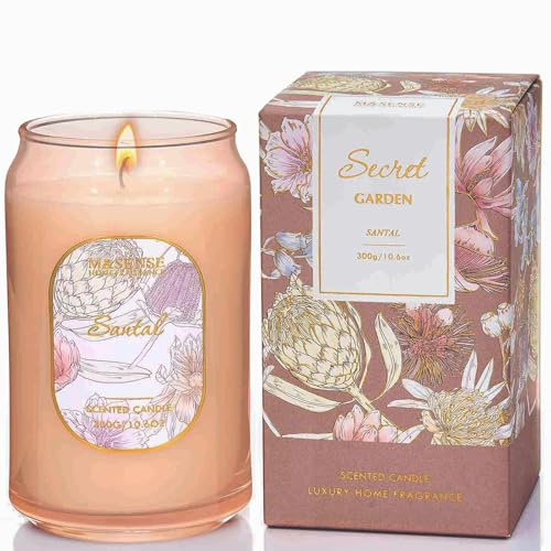 M&SENSE 300g Soy Scented Candles Santal - 60 Hours Long Burning, Non-Toxic Glass Jar Purple Candle, Aromatherapy for Relaxing, Luxury Birthday/Mother's Day Gifts for Women