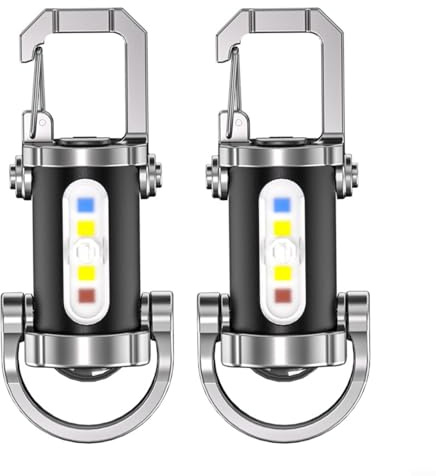 URPIZY Mini lampe de poche porte-clés rechargeable USB-C LED étanche multifonction portable avec 3 modes d'éclairage Power Bank pour camping, randonnée, urgence 2 pièces