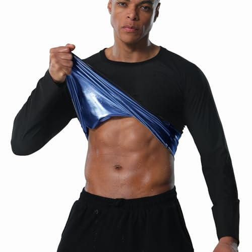 Donason Camiseta Reductora Adelgazante para Hombre Chaleco Sauna de Manga Larga Sudoración Camisa Compresion Deporte Trajes Adelgazantes para Fitness Gym Running