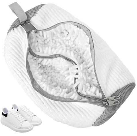 Beifon Schuhwaschbeutel Waschmaschine Weiß Schuhbeutel, Schuh Waschbeutel für Waschmaschine, Wäschenetz Schuhe Wäschesack mit 360°Reinigungsflaum und Reißverschluss, Schuhsack für Trockner