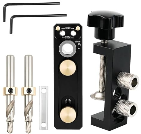 Aluminium Profilstanzvorrichtung Kit, Bohrhilfe Set für Aluminiumprofile mit Profilstanzer 2 x M6 Stufenbohrer 2 Sechskantschlüssel Einstellbare Bohrführung für 2020/2040/3030/3060/4040 Aluminium